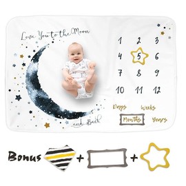 Luka&Lily Baby Monthly Milestone Blanket Boy - 60"x40" Moon Baby Month Blanket for Boys - First Year Calendar Growth Chart - Baby Boy Shower Gifts
