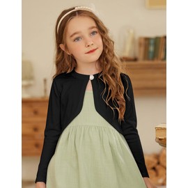 trudge Girls' Sequin Cardigan, Basic Bolero, Children's Glitter Long Sleeve Shoulder Jacket, Bolero Jacket, Short for Communion Dress, Christening Dress, White/Black/Pink, black 1