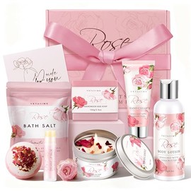 Regalos para Mujeres, Regalos de Cumpleaños para Mujeres, Canasta de Regalo de Baño y Cuerpo para el Día de la Madre, Set de Spa en Casa de Rosas para el Cuidado Personal, Gracias a Mamá, Hermana, Su