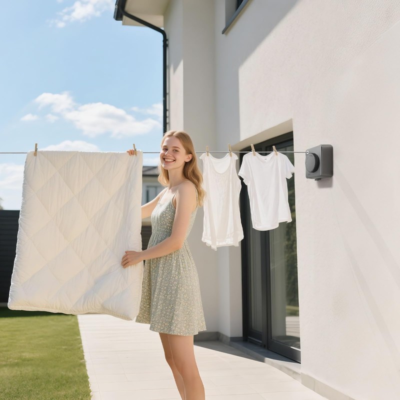LIVEHITOP Retractable Washing Line, Wall Mounted Extendable Clothes Line Non-Sagging