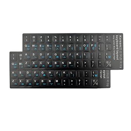 2 PCS/Pack Universal Matte Korean Keyboard Alphabet Stickers, Black Background and Blue Lettering Replacement Stickers for PC Computer Laptop Desktop Keyboard Stickers - Korean