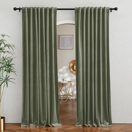 RYB Home Sage Green Velvet Room Divider Curtains 96 inches - Back Tab Smooth Durable Darkening Privacy Window Treatment for Living Room Home Office, W62 x L96 inches, Set of 2