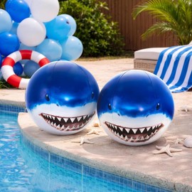 WERNNSAI 2PCS Shark Beach Ball - 16” Inflatable Shark Beach Ball for Kids Summer Indoor Outdoor Water Toys Cute Large Pool Toy Game for Playground Backyard Pool Party Favors