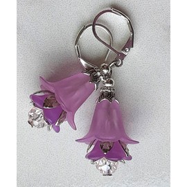 handcrafted by BeJay LAVENDER & VIOLET Acrylic FLOWER Rose Pink Crystal earring SP LEVER BACK XX
