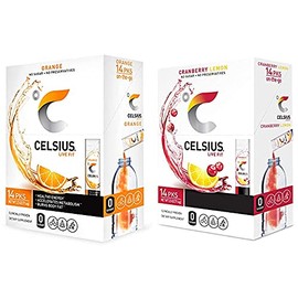 CELSIUS On-the-Go - Varilla en polvo, paquete combinado de naranja y limón arándano, 14 piezas, surtido – paquete de 2