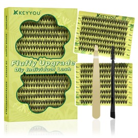 Lash Clusters 3D Effect Individual Lashes KEYYOU 300pcs 30D D Curl 12mm Eyelash Clusters Wispy Lashes Fluffy Cluster Lashes Natural Soft DIY Lash Extension(3D-30D-D-12)