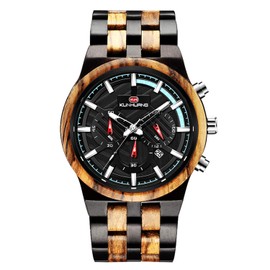 rorios Men's Wooden Watches Luminous Watch Men Watch Analogue Quartz Wrist Watches with Calendar Multifunction Men's Watch, black, Bracelet