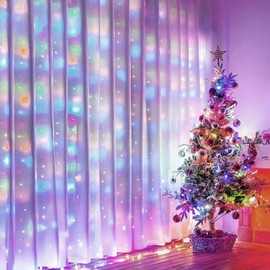 Curtain Fairy Lights Indoor, 3mx3m 300LED Curtain Light USB Powered Waterproof String Lights 8 Mode Remote Control Timer, Fairy Lights for Christmas, Garden, Home Decor(Multi-Coloured)