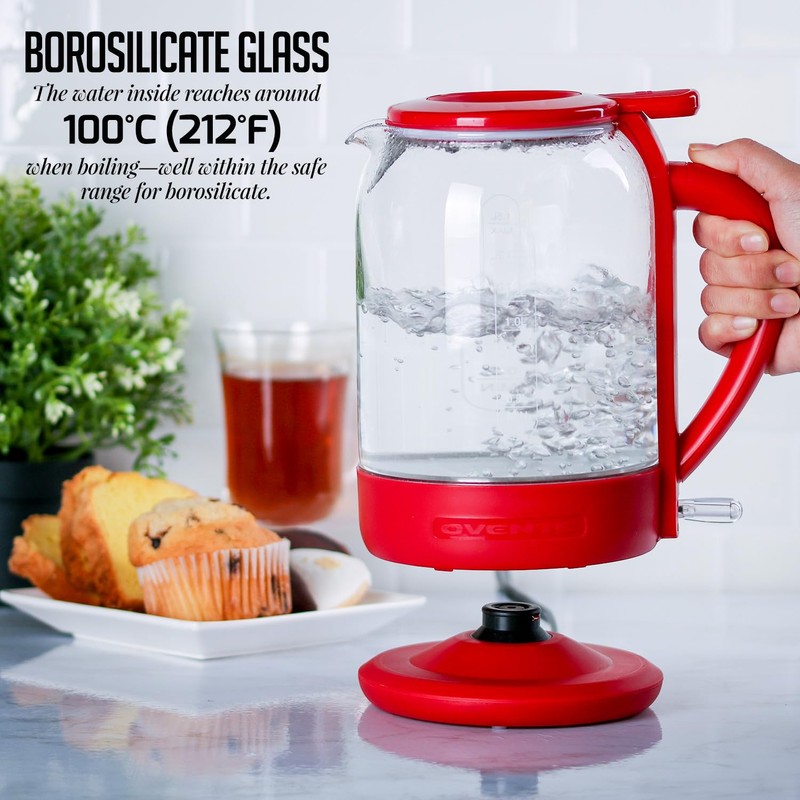 OVENTE Electric Kettle with 1.5L Borosilicate Glass, 1500W Fast Boiling