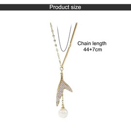KONFEN Pearl Necklaces for Women, Gold Plated Fishtail Pendant Necklaces with Cubic Zirconia, Y Ladies Necklace Costume Jewellery for Girls Wife Girlfriend Anniversary Birthday Christmas Valentines