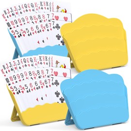 RESOVO Playing Cards Holders Stands Decks w/Foldable Tabletop Stand, 3 Layers Design for Poker UNO Cards, Playing Card Accessories, Set of 4 (2 Blue + 2 Yellow)