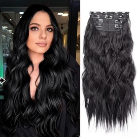20 Inches Hair Extensions Clip in 4Pcs Hair Extensions Natural Thick Hairpieces Long Curly Hair Extensions for Women (1B#)