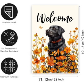 Floral Black Lab Garden Flag Large Fall House Flag 28x40 Double Sided Orange Wildflower Labrador Dog Yard Flags for Outside Autumn Lawn Flags Welcome Thanksgiving Outdoor Flags