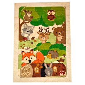 Hess Wooden Toy 14973 - Puzzle Fox Made of Wood, Handmade, for Children from 3 Years, Approx. 30 x 21 x 1 cm, with Forest Animal Motifs, Water-Based Colours