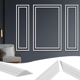 KASARO Pre-Cut Wall Molding Kit, Wainscoting Ready to Assemble 3D Panel for Interior Decor, Premade PS White Picture Frame Style Accent Wall Molding, 6-Frame