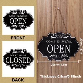 AIEX Open and Closed Business Sign, Double Sided Reversible Come in We're Open and Sorry We're Closed Sign Store Hanging Sign for Restaurant Club Cafe Hotel (11.8 x 7.9 Inch)