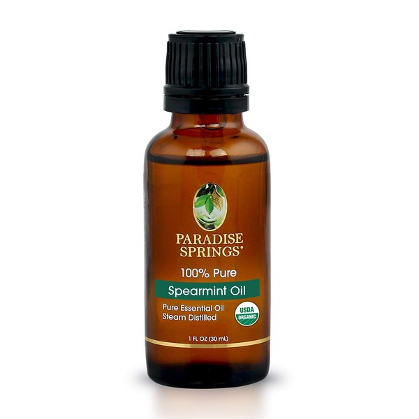 Paradise Springs 100% Pure Essential Oil - USDA Certified Organic Spearmint Oil - 1 oz (30mL)