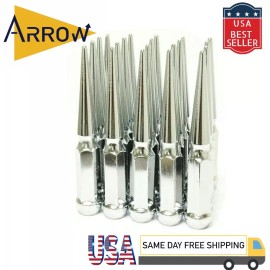 ARROW 24x 6" Extra Tall Chrome M14x1.5 Spike Lug Nuts & Key Fit Ford F150 & Lincoln
