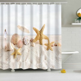 JameStyle26 Shower Curtain Digital Print Including Curtain Rings Anti Mould Various Designs Bathroom Bath (Starfish, 180 x 200 cm)