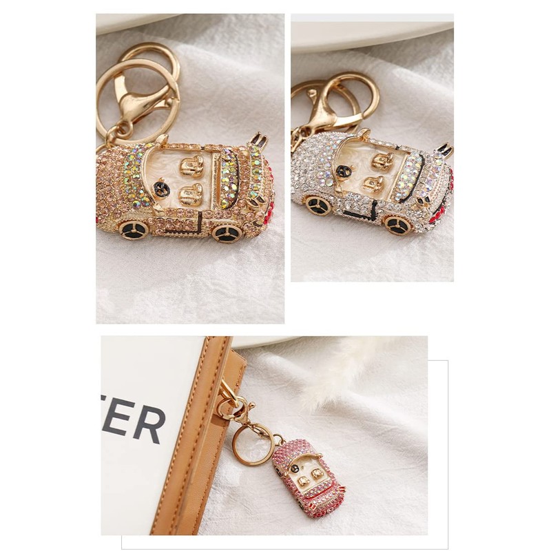 Sparkling Convertible Vehicle Rhinestone Keychain, Car Keyring Pendant, White, 5,5