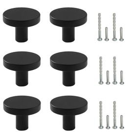 Mokife 6 Pack Drawer Knobs Black Matte, Round Kitchen Cabinet Handles Modern, Furniture Door Hardware Pulls for Chest of Cupboard Dresser Wardrobe Closet, 25x20mm