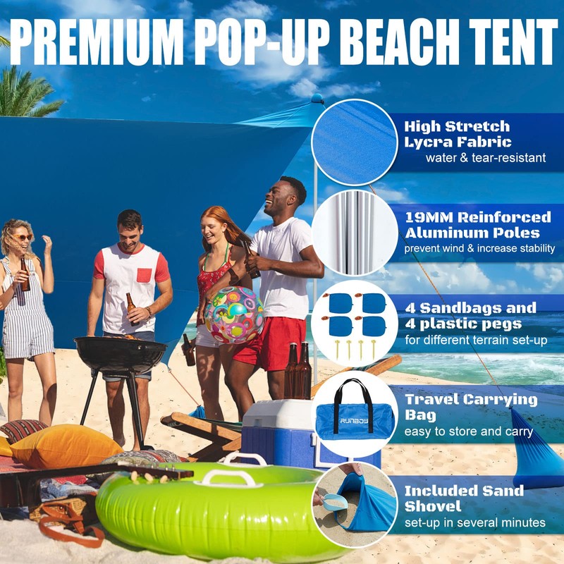 RUNBOW Beach Shade Canopy, Pop Up Sun Shade Tent with