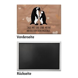 Two Loving Penguins – Favourite Days Souvenir Magnet Rectangular Souvenir Magnet with Heart Symbol Lovingly Hug for Your Special Favourite Days with German Text