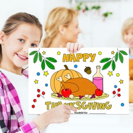 Hohomark Color Your Own Placemats,12 Sheets Fall Thanksgiving Placemats for Kids 11 inches x17 inches Coloring Paper Table Mat for Kids to Write - I Am - Thankful for ( 4 Designs ) Multicolor