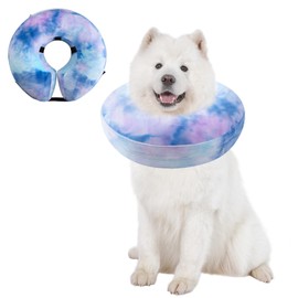 Dog Cone, Uadonile Inflatable Dog Cone Collar for Dogs and Cats, Dog Neck Collar Recovery E-Collar Alternative After Surgery, Elizabethan Collar for Dogs Recovery(Tie-dye Purple Blue, L)