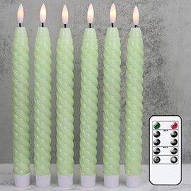 Lasumora Christmas Flameless Taper Candles Flickering with 10-Key Remote, Battery Operated 3D Wick LED Spiral Window Candles 6 Pack Real Wax Wedding Home Birthday Christmas Decor(0.78 X 9.8 Inchs)