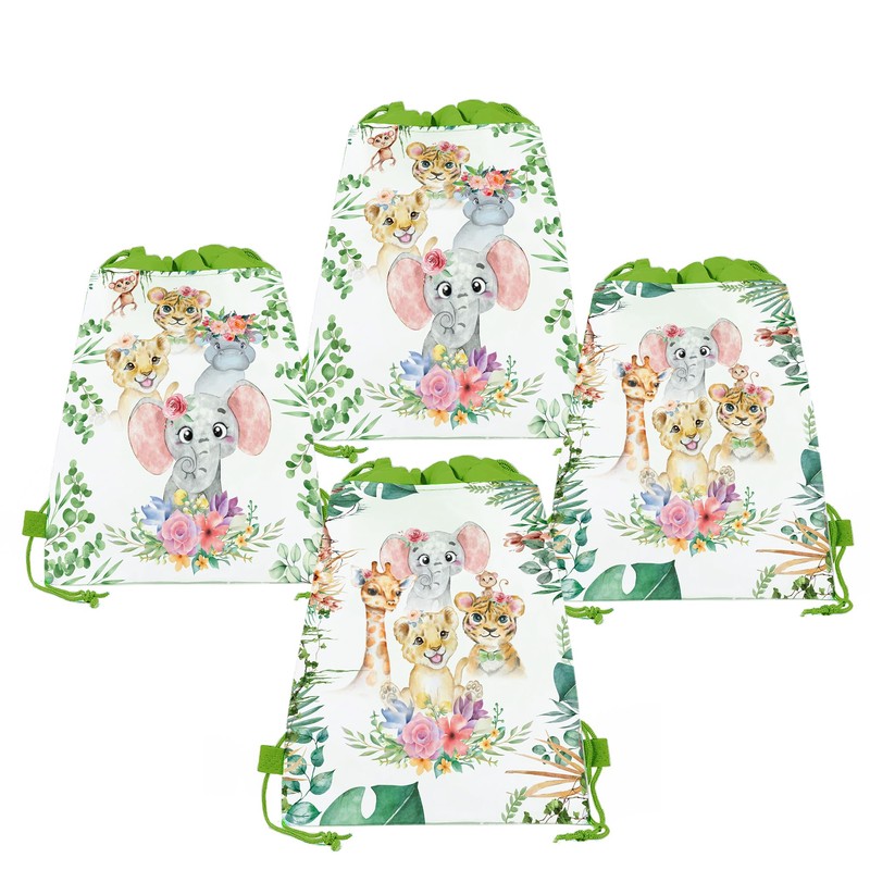 12 Pcs Jungle Animal Drawstring Backpack Set Cartoon Backpack Storage