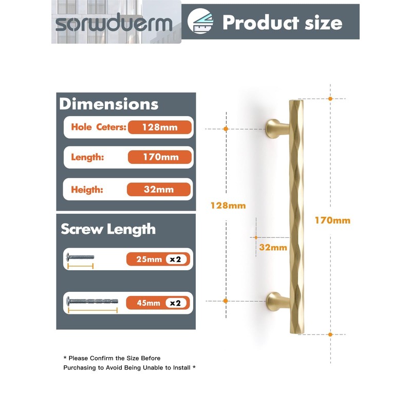 SORWDUERM Brushed Gold Cabinet Pulls 2 Pack 128MM Hole Center