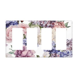 Blush Peonies Flower Vintage Floral Quad Rocker Light Switch Cover 4 Gang Decora Wall Plate Decorative Electrical Outlet Covers Switchplate for Kitchen Bathroom Home Decor Standard Size