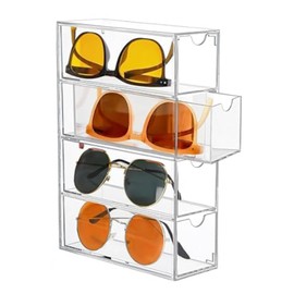 Gttyowyin 4 Drawer Clear Stackable Acrylic Sunglasses Storage Organizer for 4 Glasses