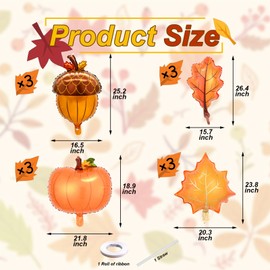 12 Pack Fall Thanksgiving Balloons Decorations Set - Pumpkin Maple Leaf Pine Cones Foil Balloons for Autumn Harvest Happy Thanksgiving Day Party Supplies