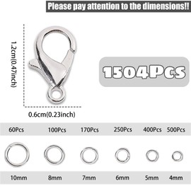 JOJOPLAY All Size Open Jump Ring and Lobster Clasps Kit for Jewelry Repair Tools Jewelry Making Accessories for Necklace Bracelets Earring Jewelry Making Repair (Silver)