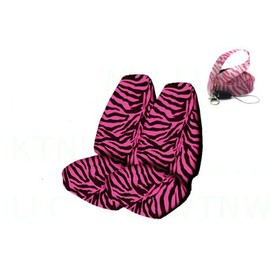 MULIT-B A Delux Animal Seat Cover Set with 2 Universal-Fit High Back Seat Covers and Lanyard Key Chain - Zebra Hot Pink with Zebra White and Pink - Zebra Hot Pink with Zebra White and Pink