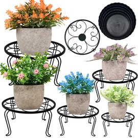 HAINARverS Metal Plant Stands 5-Pack, Heavy Duty Rustproof Iron Corner Flower Pot Stand Holder,Round Supports Display Rack Tiered Plant Stand Shelf For Indoor And Outdoor Multiple (White)