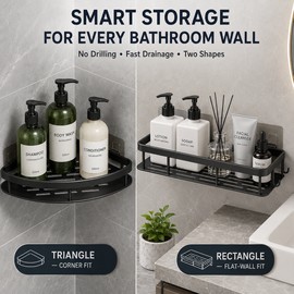 No-Drill Bathroom Shelf Wall Mounted Shower Storage Rack