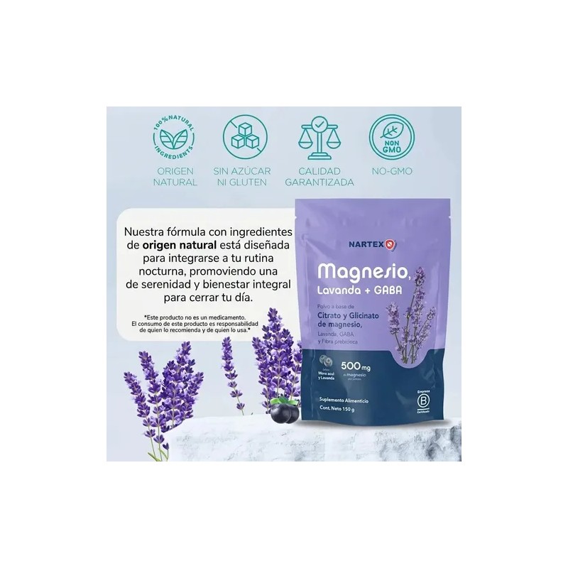 Magnesio Polvo Nartex Wellness Citrato Glicinato Gaba Lavanda 150g Mora
