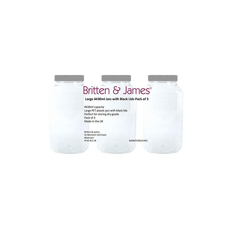 Britten & James Large Empty Plastic Jars 4500ml with lids