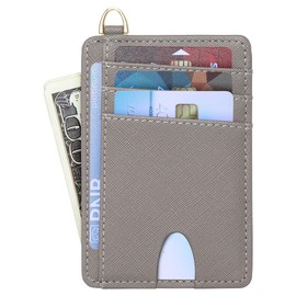 Badiya Slim Minimalist Front Pocket Wallet RFID Blocking Credit Card Holder Compact Card Case with ID Window for Women & Men, 1-Cross-Grey, slim, Minimalist