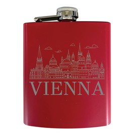 R and R Imports Vienna Austria Souvenir 7 oz Engraved Steel Flask Matte Finish Red 2-Pack