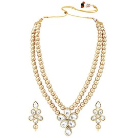 Aheli Traditional Beads Kundan Layered Long Necklace & Drop Earring Ethnic Jewellery Set Fashion Gift for Women