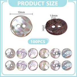 AHANDMAKER Pack of 100 Natural Shell Buttons 20L (1/2 Inch) Flat Round Mother of Pearl Buttons Shell Coconut Brown Handmade Sewing Craft