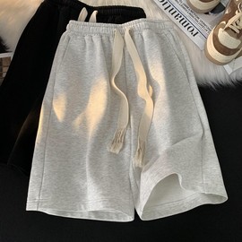 Andar Boys' Pure Cotton Sports Shorts - New Trend Loose Cropped Solid Color for Summer S Recommended 37.50-45.00 Kg / White Gray [Cotton Double Pocket Shorts] 3ea