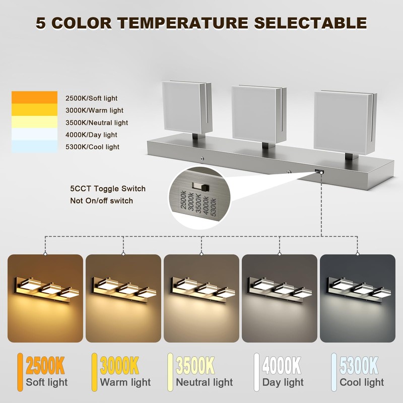 Joossnwell Brushed Nickel Vanity Lights for Bathroom Light Fixtures (3-Light,