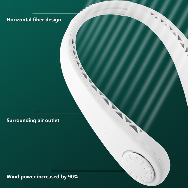 White Adjustable Hanging Neck Electric Fan Bladeless Portable USB Charging