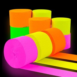 840Feet 8 Rolls Neon Party Streamers Decorations Glow in The Dark Party Supplies, Crepe Paper Streamers UV Reactive Fluorescent Glow Decor for Pool Party Stuff Wedding Birthday Blacklight