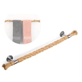 Chunky Rope Towel Holder, Towel Rail Shabby Chic Style Jute Nautical Industrial Style Weave, Vintage Style Bathroom Towel Holder Screw In Wall Mounted Toilet/Kitchen